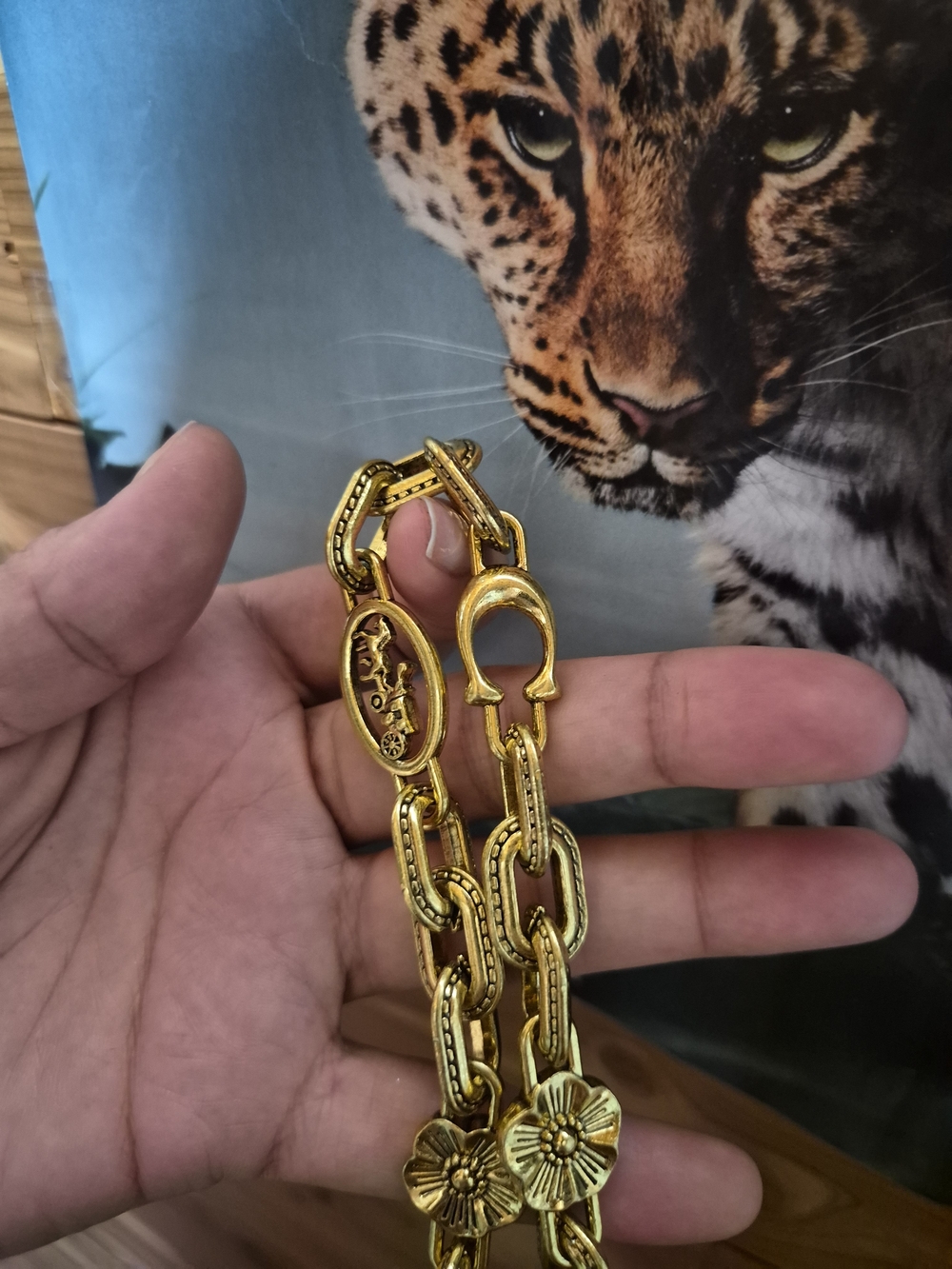 Fashion Gold Brass Floral-Link Charm Bag Chain